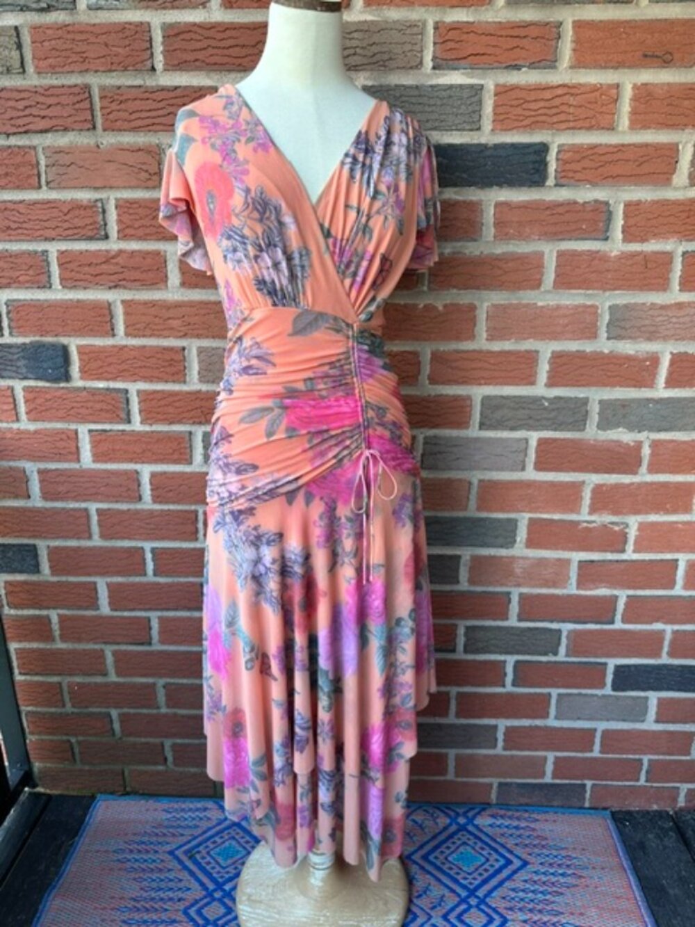Maeve Simone by Anthropologie Floral Midi Dress, Flutter Sleeves - Small